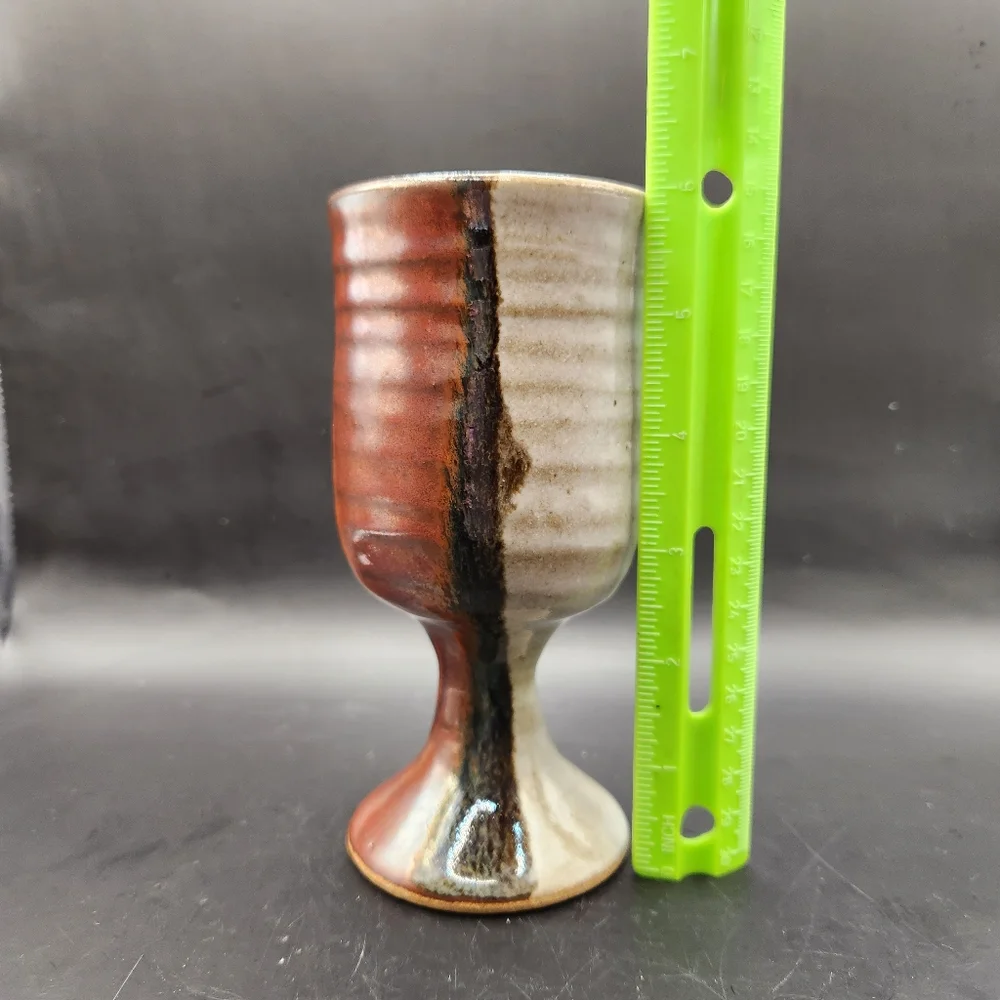 Art Pottery Goblets, Neutral Earth Tones, Set of 2